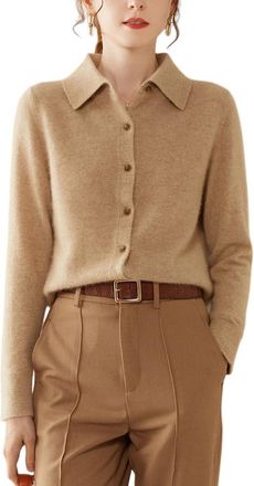 Dissa Women Cashmere Cardigan Khaki Lapel Sweater Long Sleeve Slim Cashmere Wool Thin Cardigan Button Ladies Sweater,10,SH346