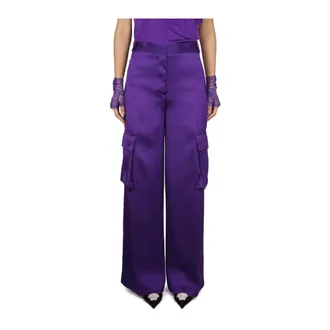 Versace Broeken, Dames, Paars, M, Silk Cargo Pants