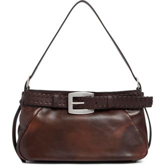 Staud Brooklyn Leather Shoulder Bag in Espresso Distressed at Nordstrom