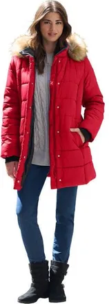 Roaman's Plus Size Classic Length Puffer Coat in Classic Red at Nordstrom, Size Medium