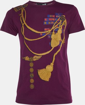 Love Moschino Plum Trompe Loeil Print Cotton Crew Neck T-Shirt