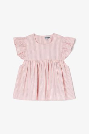 Ganni Pink Frill Sleeve Top - Size 34 Organic Cotton