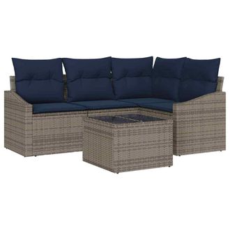 vidaXL Conjunto De Sof&aacute;s De Jard&iacute;n 5 Pcs Gris Y Marino Rat&aacute;n Sint&eacute;tico Vidaxl