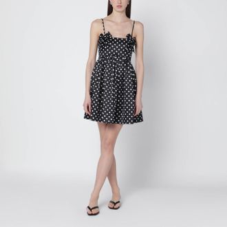 Ganni Black satin mini dress with polka dots