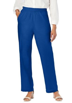 Jessica London Lightweight Linen-Blend Straight-Leg Pants in Dark Sapphire at Nordstrom, Size 26