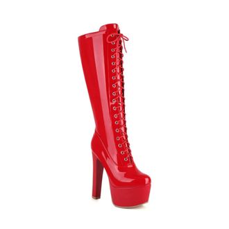 Generic High heel platform boots for women, comfortable stiletto ankle womens dancing shoes night club, fashion patent leather evening party wear heels(Red,4.