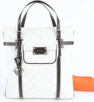 Loewe Brown White Leather Coated Canvas Handbag Pouch Tote Bag (Pre-Owned)