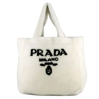 Prada White Pile Fabric Tote Bag (Pre-Owned)