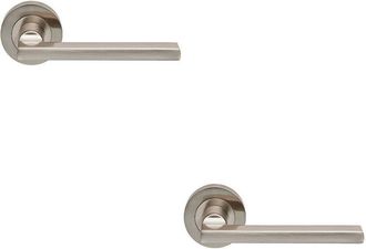 Loops 2x PAIR Straight Plinth Mounted Handle on Round Rose Concealed Fix Satin Nickel