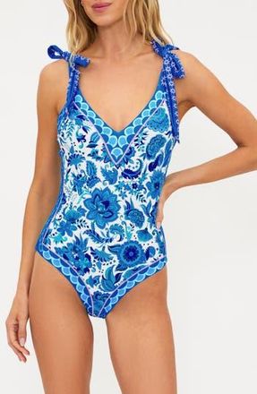 Beach Riot Akira Placement Print One-Piece Swimsuit in Royal Riviera at Nordstrom Rack, Size X-Small