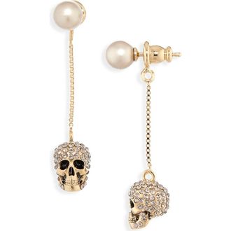 Alexander McQueen Alexander McQueen Pav&eacute; Skull Drop Earrings in Coffee at Nordstrom