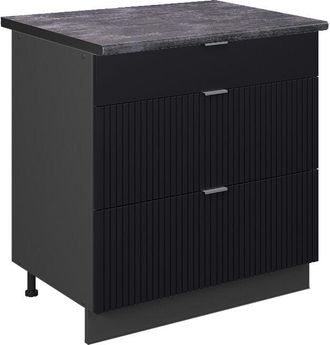 Vicco Mueble Bajo De Cocina Fame-line, Rayas Negras, 80 Cm Con 3 Cajones, Et Antracita