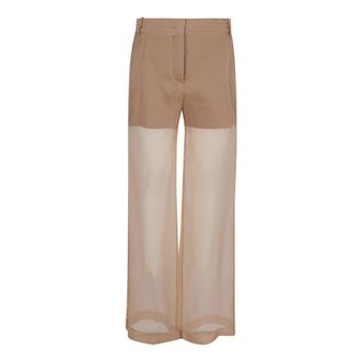 Pinko Wide Trousers, female, Brown, 2XS, Brown Linen Blend Chic Trousers