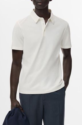 Mango Solid Cotton Blend Piqu&eacute; Polo in Off White at Nordstrom, Size Xx-Large