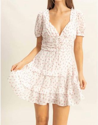 HYFVE Ditsy Floral Print Tiered Mini Dress In White