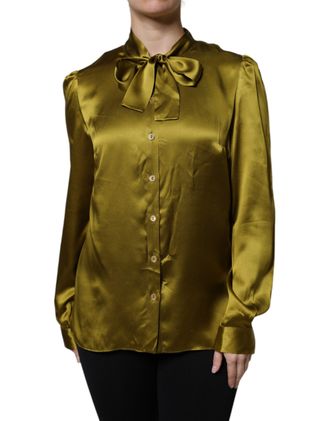 Dolce & Gabbana Green Ascot Collar Long Sleeves Blouse Womens Top (Pre-Owned)