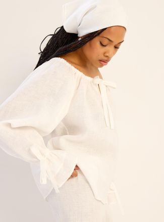 Sleeper Ruffled pleated-collar pure linen blouse