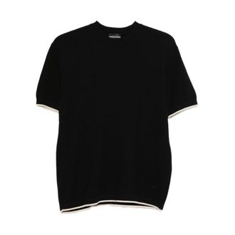 Emporio Armani Katoenen Gebreide T-shirt - Heren - Ronde hals truien - Zwart - XL - Katoen - Truien & Vesten