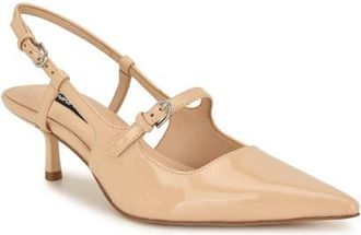 Nine West Amayo Slingback Pointed Toe Kitten Heel Pump in Light Natural at Nordstrom, Size 5.5