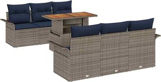 vidaXL Conjunto De Sof&aacute;s De Jard&iacute;n 7 Uds. Gris Y Azul Marino Vidaxl