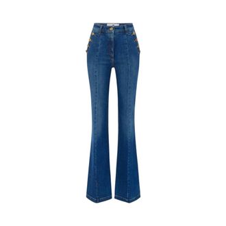 Elisabetta Franchi Palazzo jeans met gouden knopen - Dames - Jeans - Blauw - Maat: W28 Katoen