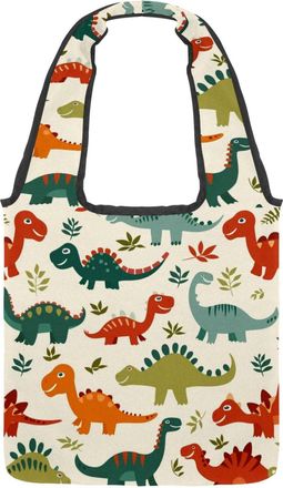 Generic Cute Little Dinosaurs Reversible Canvas Shoulder Tote - Double-Sided Print, 12oz Cotton, 27cm Drop, Fold-Flat Bag for Travel, Shopping, Street Outings