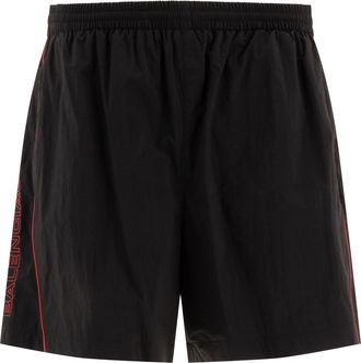 Balenciaga Mens Embroidered Track Shorts - Black Nylon - Size Medium