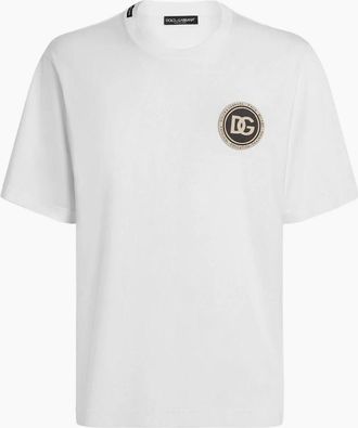 Dolce & Gabbana Mens Dolce & Gabbana Cotton Logo Patch T-Shirt in White - Size: 36/38
