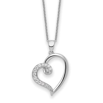 Diamond2Deal Sterling Silver Cubic Zirconia Friendship Heart Pendant Necklace