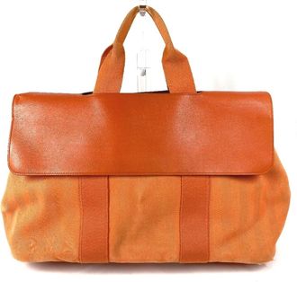 Herm&egrave;s Orange Toile Chevron Handbag Pouch Tote Bag (Pre-Owned)