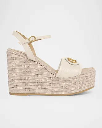 Valentino Garavani VLogo Leather Medallion Wedge Espadrilles