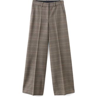 Mango Check High Rise Straight Leg Pants in Brown at Nordstrom, Size 8