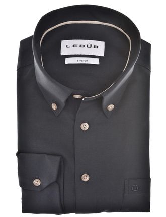 Led&ucirc;b Overhemden Ledub navy katoen Modern Fit met borstzak