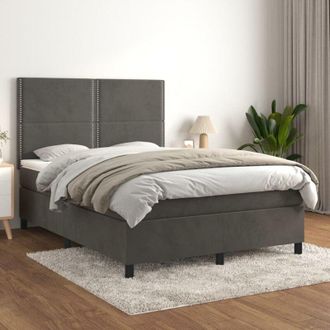 vidaXL Cama Box Spring Con Colch&oacute;n Terciopelo Gris Oscuro 140x200 Cm Vidaxl