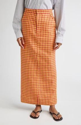 Zankov Luduvine Check Linen Maxi Skirt in Cherry/Yellow Multi at Nordstrom Rack, Size Small