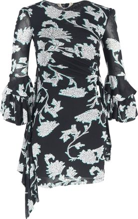 Diane Von F&uuml;rstenberg Diane Von Furstenberg Printed Wrap Mini Dress in Black Nylon