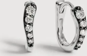 Monica Vinader Sterling Silver Riva Pav&eacute; Diamond Blackened Huggie Earrings Lab Grown Diamond