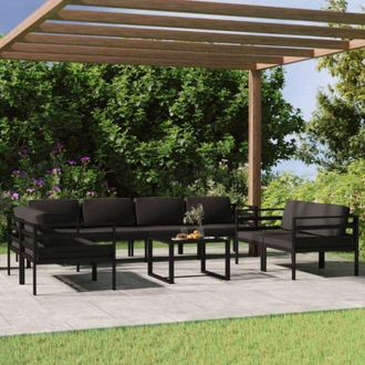 vidaXL Set Muebles De Jard&iacute;n 9 Pzas Y Cojines Aluminio Gris Antracita Vidaxl