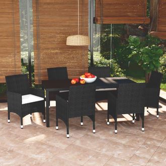 vidaXL Set De Comedor De Jard&iacute;n 7 Pzas Y Cojines Rat&aacute;n Sint&eacute;tico Negro Vidaxl
