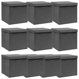 vidaXL Vidaxl - Cajas De Almacenaje Con Tapas 10 Uds Tela Gris 32x32x32 Cm
