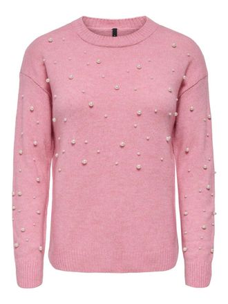 Only Rundhalspullover ONLY ONLEMBLA LS O-NECK PEARL EX KNT, Damen, Gr. XL, geranium pink detail:melange, Strick, Obermaterial: 67% Polyacryl, 33% Polyester