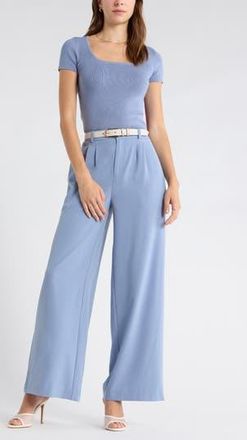 Leith Compact Short Sleeve Sweater in Blue Umbra at Nordstrom Rack, Size X-Small