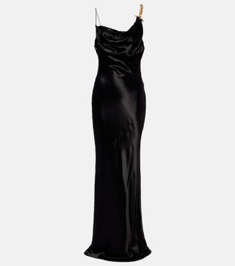 Balmain Chain-detail draped satin gown
