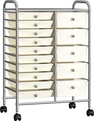 vidaXL Carrito De Almacenaje Port&aacute;til Xxl 15 Cajones Pl&aacute;stico Blanco Vidaxl
