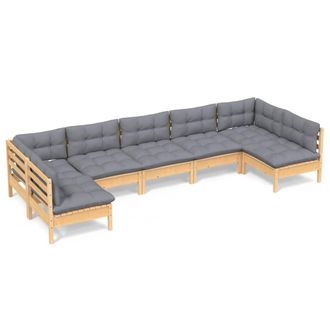 vidaXL Juego De Muebles De Jard&iacute;n 7 Pzas Y Cojines Madera Maciza Pino Vidaxl