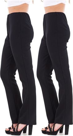 Missy Malay New Ladies (2 Pairs Pack) Finely Ribbed Bootleg Stretch Trousers Black Brown Navy Size 10 to 24 (22, Black)