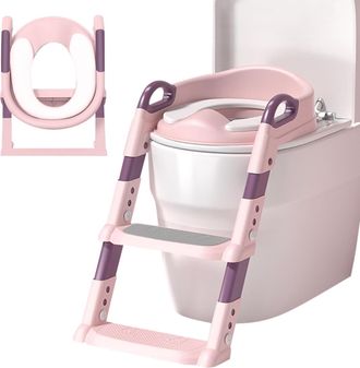 OEM Reductor De Asiento De Inodoro Infantil Con Escalera Ajustable, Reductor De Asiento De Inodoro Plegable Y Port&aacute;til Para V, U, O (rosa)