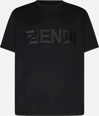 Fendi Mens Fendi Embroidered FF Fendi Logo T-Shirt Black - Size: 34