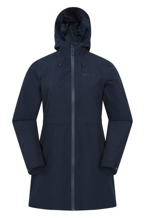 Mountain Warehouse Hilltop Womens Waterproof Jacket with Side Pockets Outdoors Rain Coat Navy - Size 14 UK