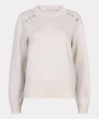 Esqualo Womens Lurex Knit Sweater With Crystal Pins In Grey